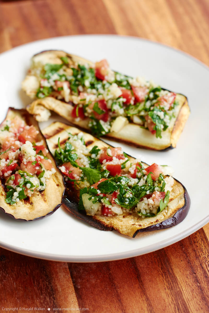 Stock photo of Grilled Eggplant with Tabbouleh