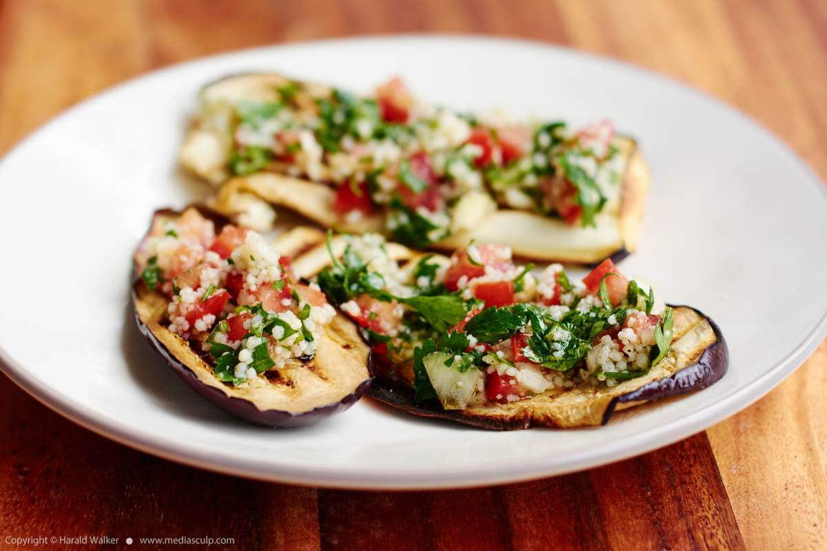 Stock photo of Grilled Eggplant with Tabbouleh