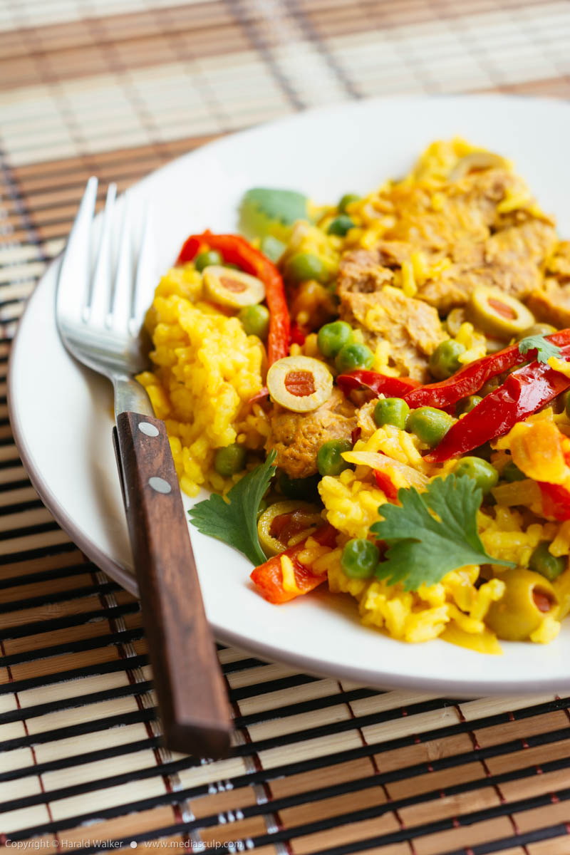 Stock photo of Yellow Rice with TVP Medallions