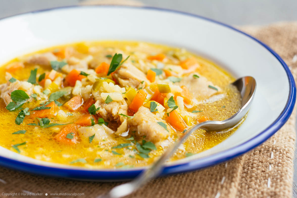 Stock photo of Vegan Chickun and Rice Soup