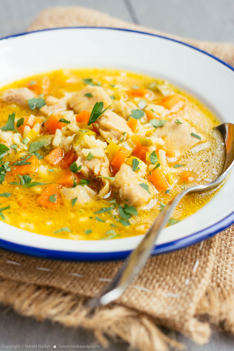 Stock photo of Vegan Chickun and Rice Soup