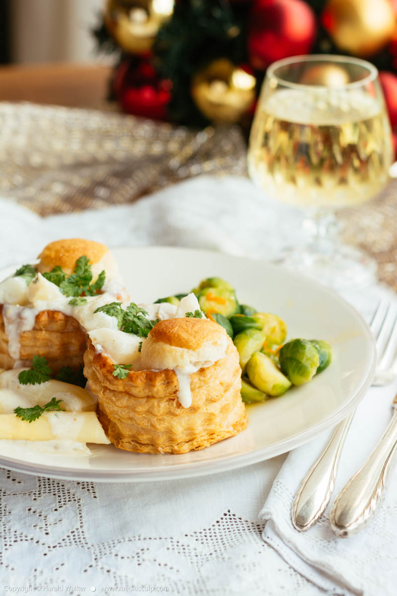 Stock photo of Puff Pastry Shells with Creamy Asparagus and Chervil