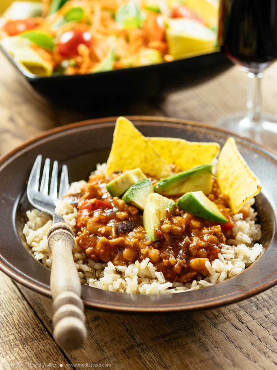 Stock photo of Vegan chili on rice