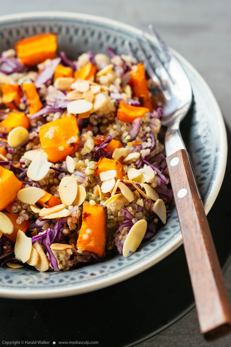 Stock photo of Warm Quinoa Salad with Red Cabbage and Squash