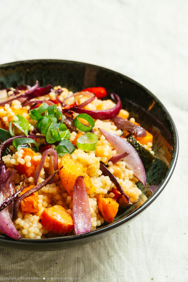 Stock photo of Moroccan Couscous with Roasted Vegetables and Chickpeas