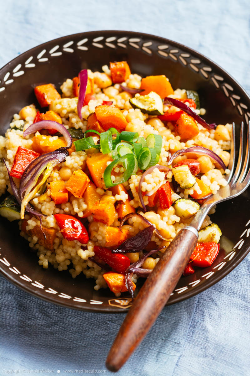 Stock photo of Moroccan Couscous with Roasted Vegetables and Chickpeas