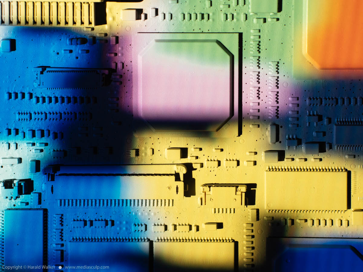 Stock photo of Circuit board in colorful light