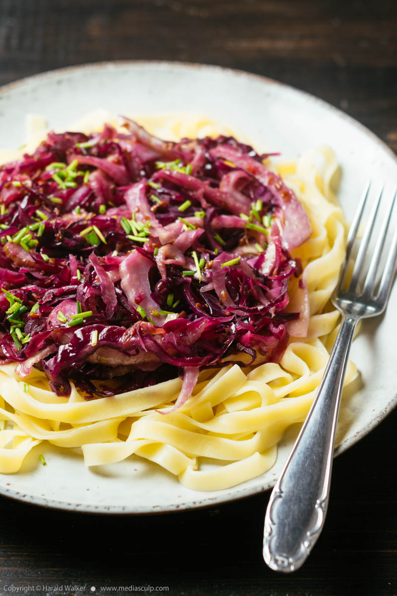 Stock photo of Red Cabbage and Fennel on Pasta