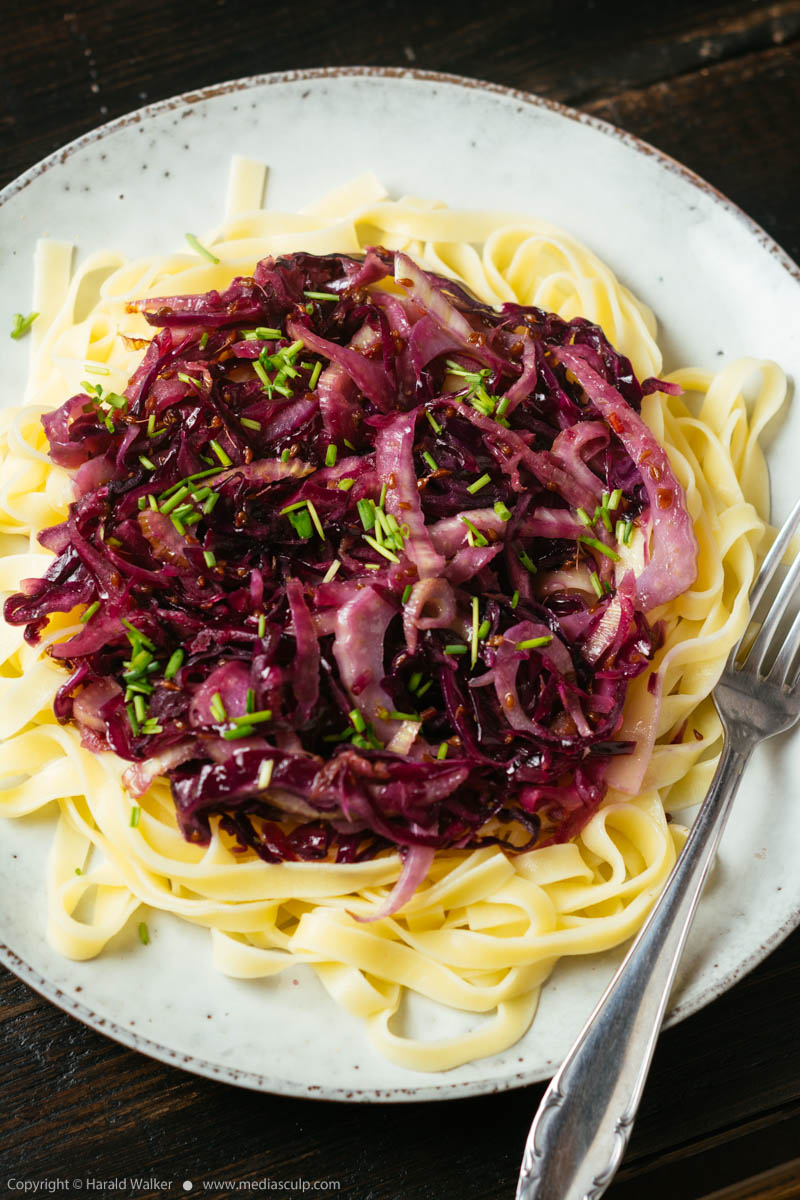 Stock photo of Red Cabbage and Fennel on Pasta