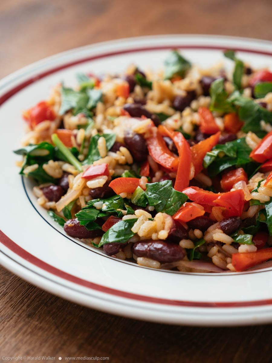 Stock photo of Rice and Beans with Sauteed Greens