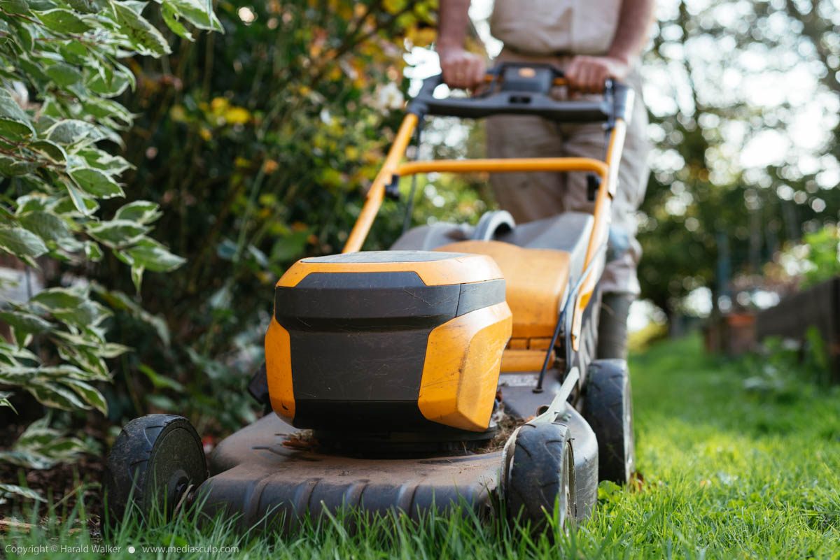 Stock photo of Mowing lawn