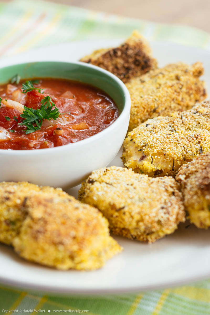 Stock photo of Chickpea nuggets with a marinara sauce