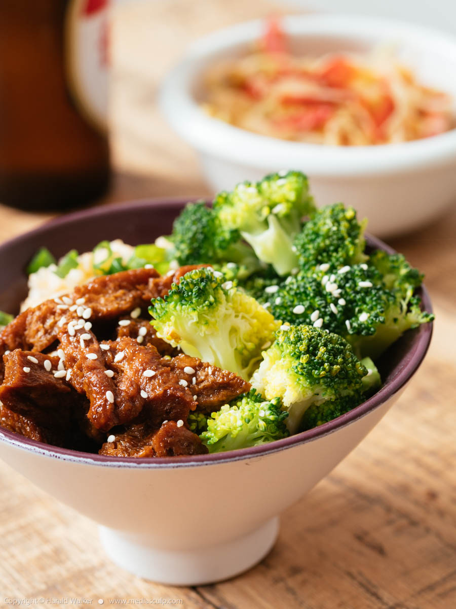 Stock photo of Korean-style Marinated TVP, Broccoli Bowl