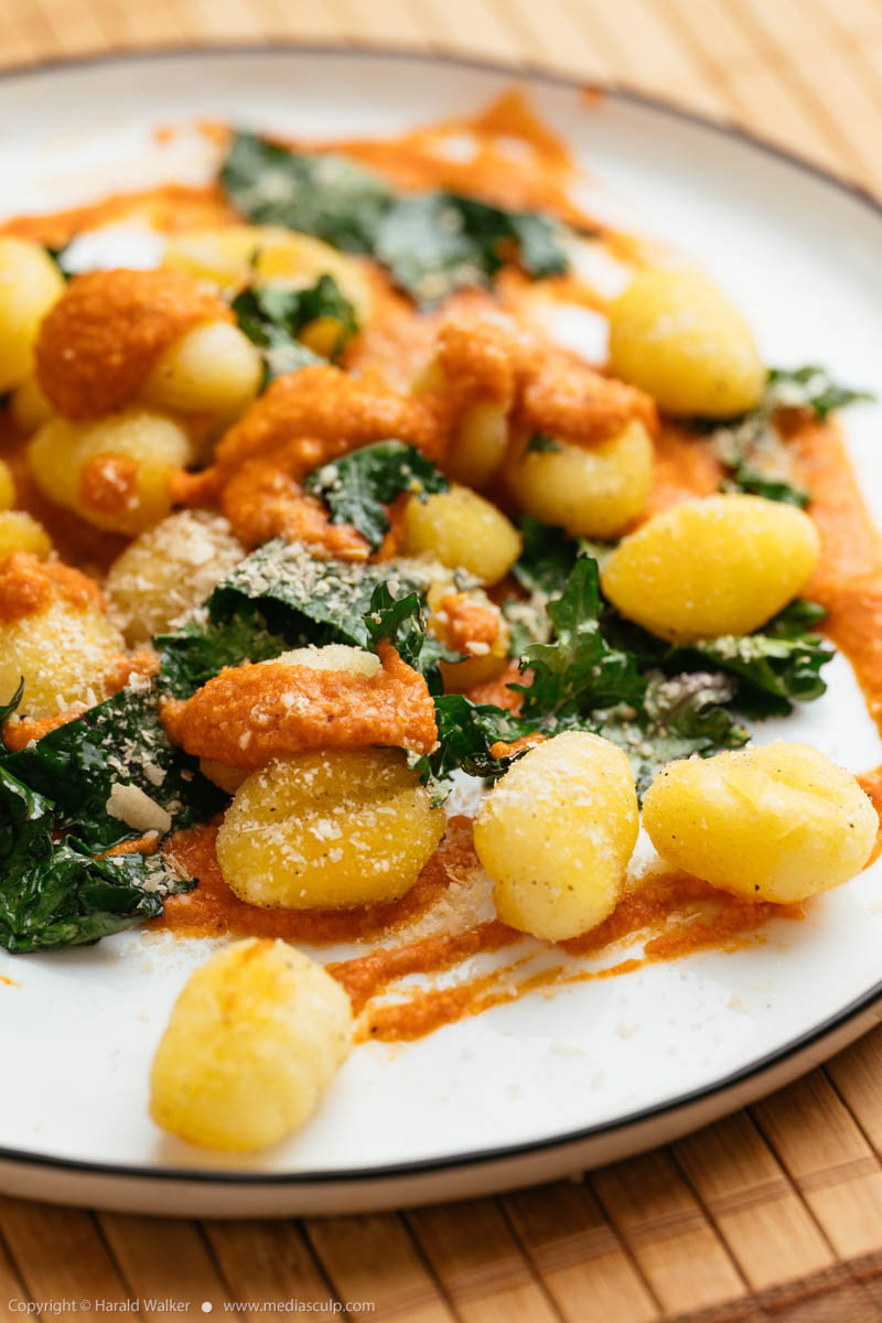 Stock photo of Gnocchi with Kale and Roasted Paprika Sauce