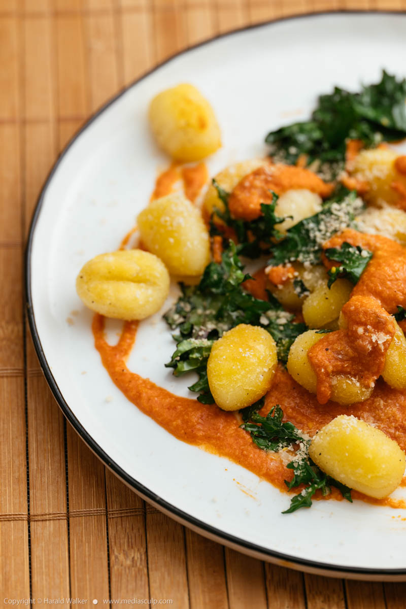 Stock photo of Gnocchi with Kale and Roasted Paprika Sauce