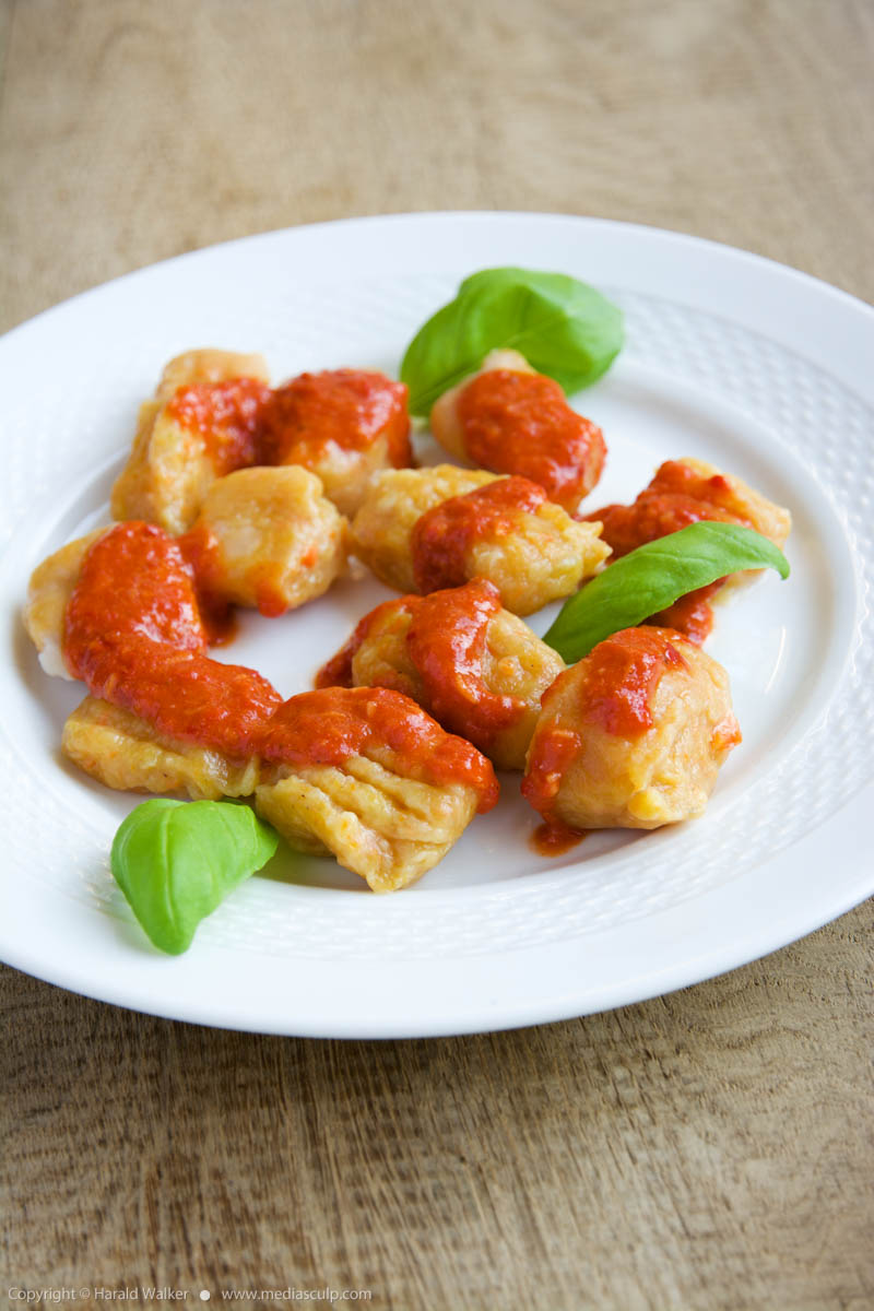 Stock photo of Carrot Gnocchi with Red Pepper Sauce