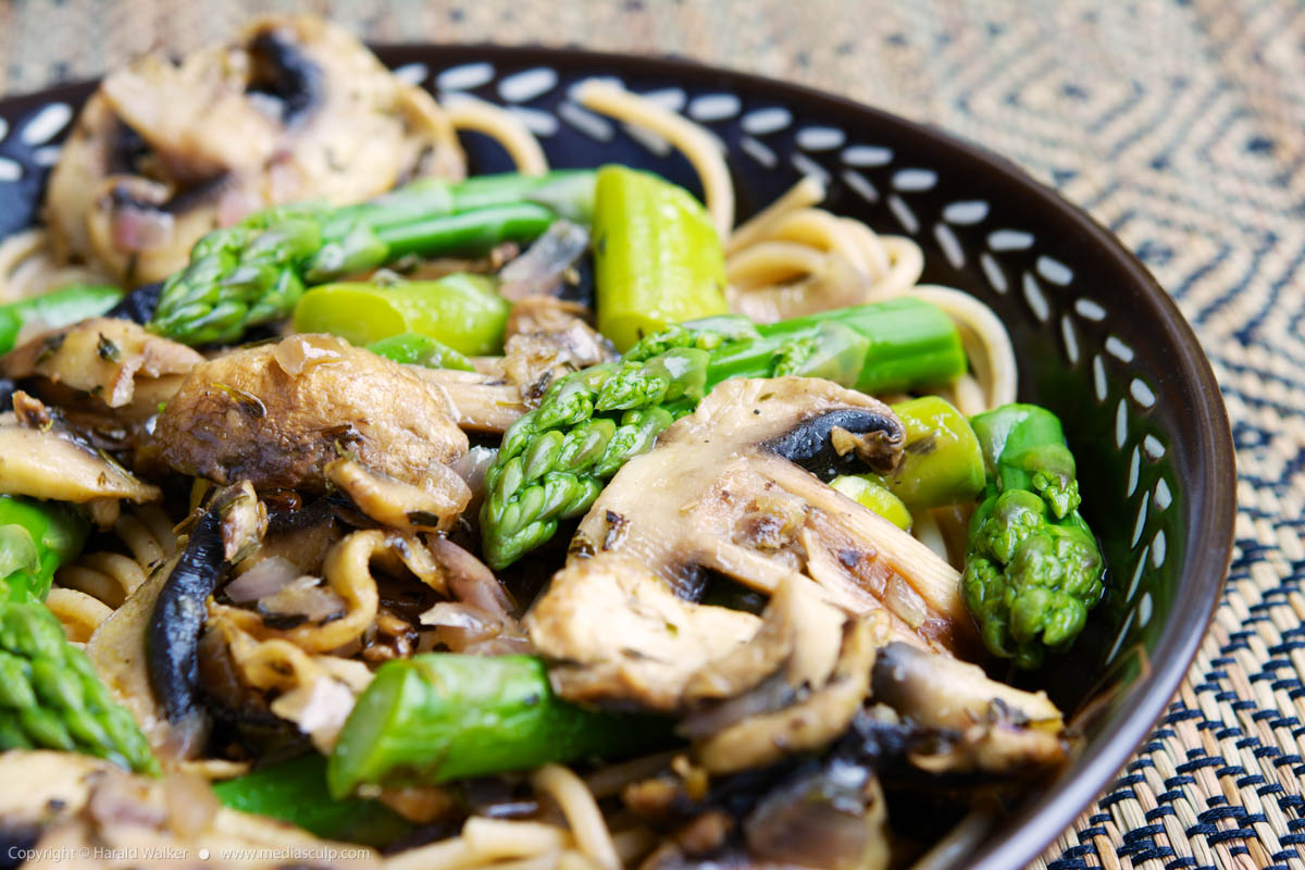 Stock photo of Wholewheat Pasta with Asparagus and Mushrooms