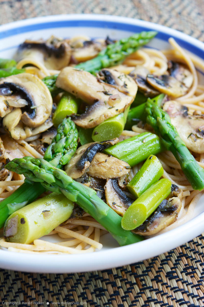 Stock photo of Wholewheat Pasta with Asparagus and Mushrooms