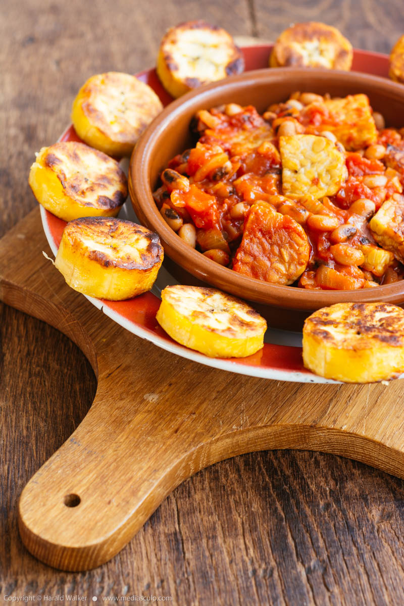 Stock photo of Nigerian black-eyed bean stew with plantains