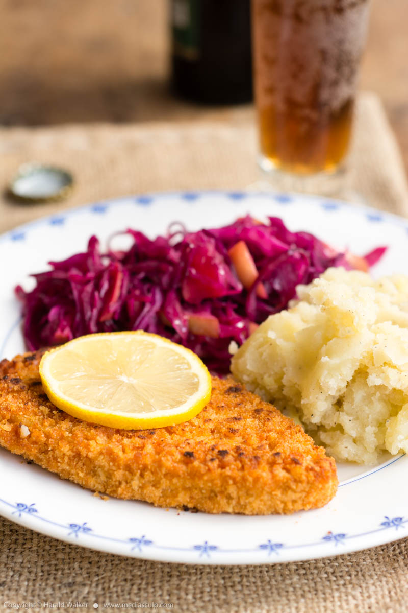 Stock photo of Vegan Schnitzel with Red Cabbage
