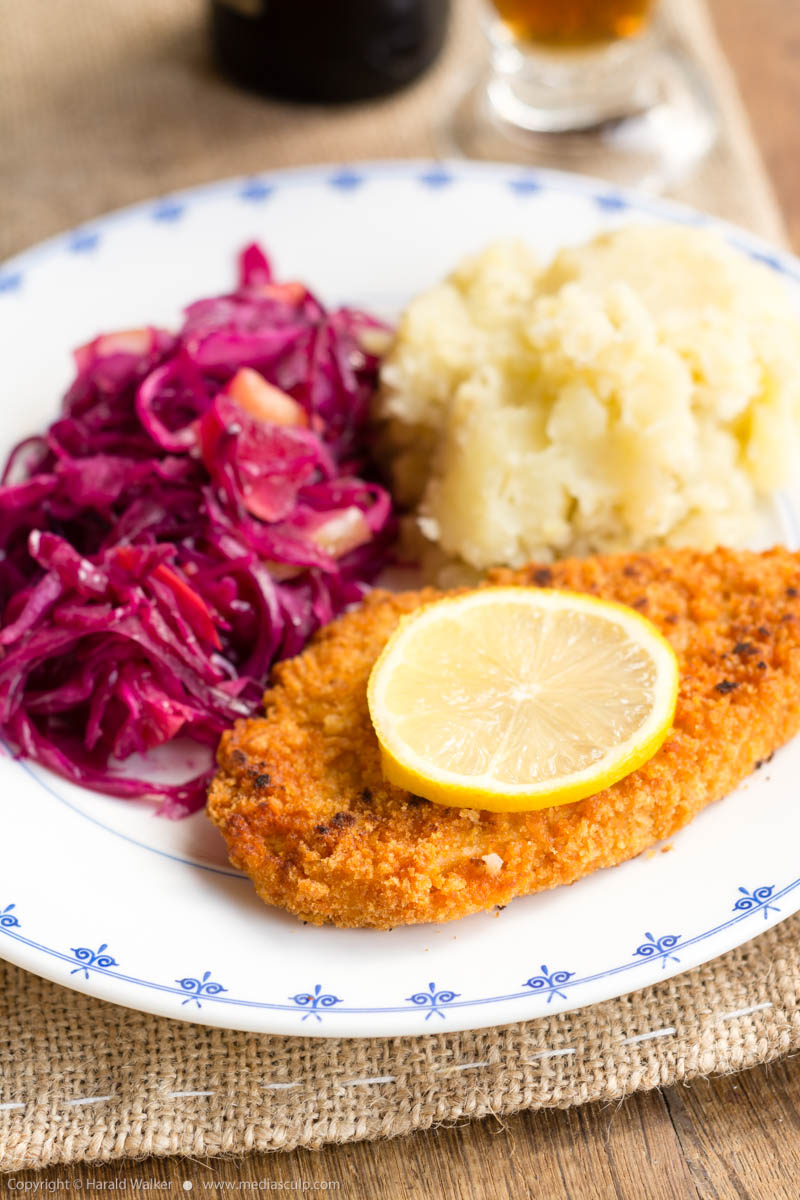 Stock photo of Vegan Schnitzel with Red Cabbage