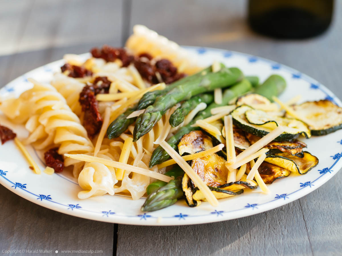 Stock photo of Giant Spiral Pasta with Asparagus and Zucchini