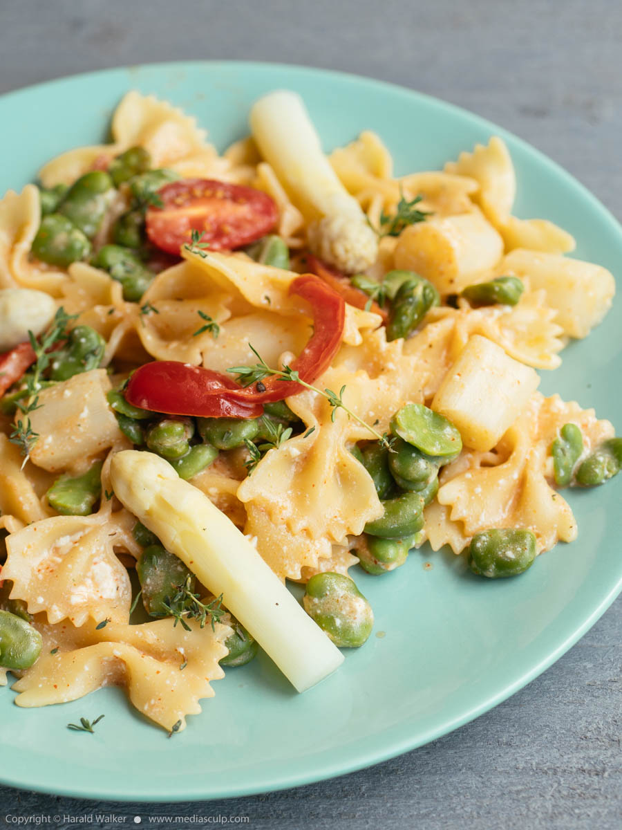 Stock photo of Bow Tie Pasta with Asparagus and Fava Beans