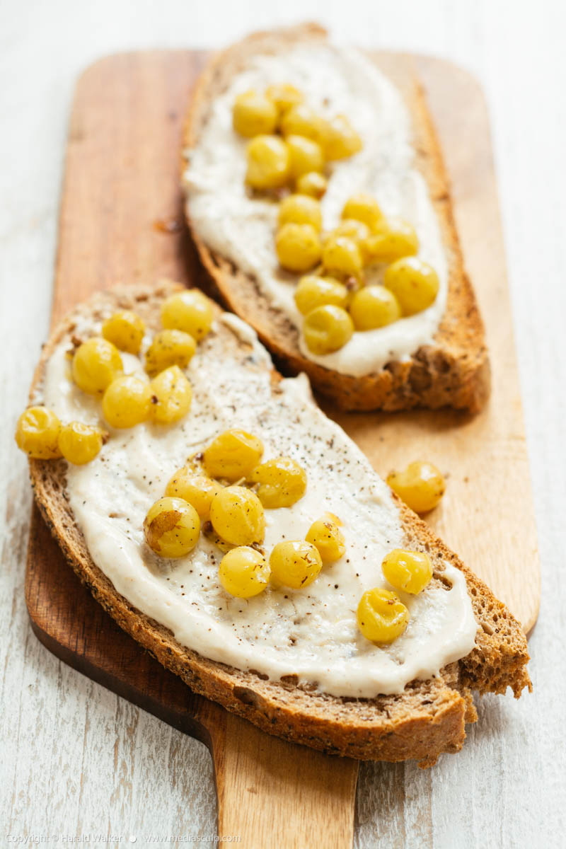 Stock photo of Crostini with Vegan Ricotta and Roasted Grapes