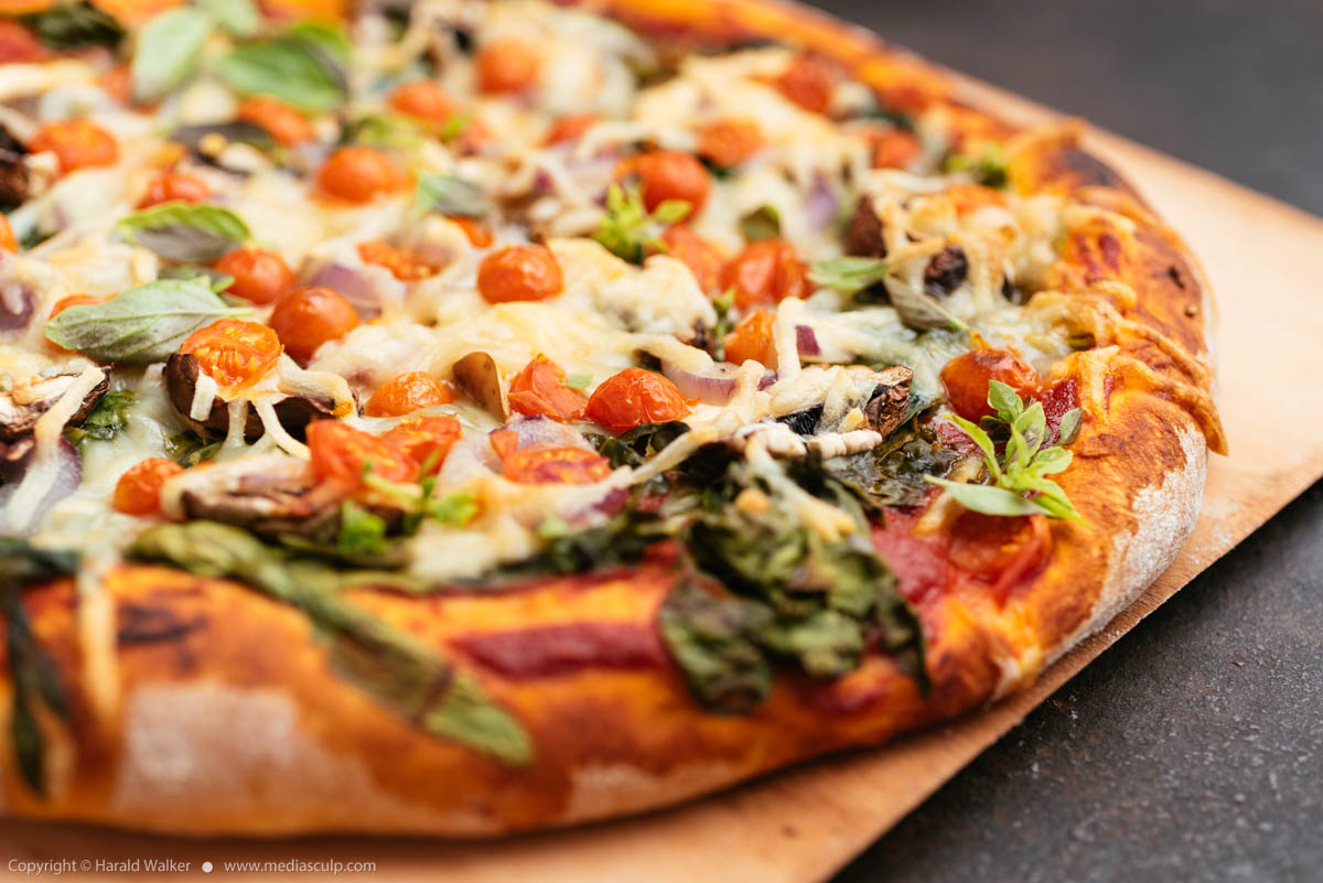 Stock photo of Spinach mushroom pizza
