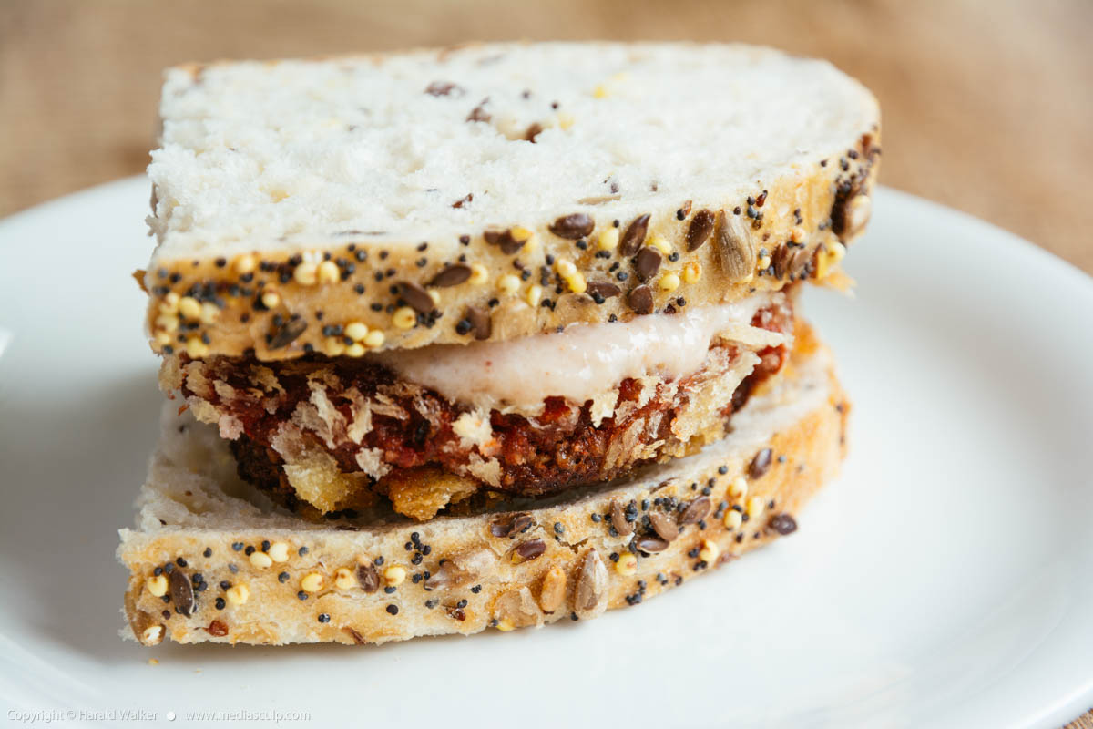 Stock photo of Beet patty sandwich