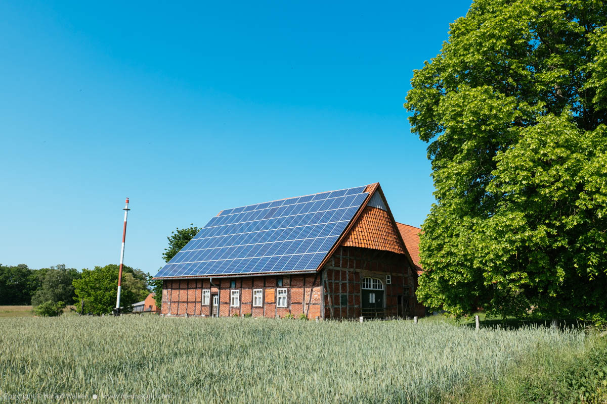 Stock photo of Old farm with solar panels