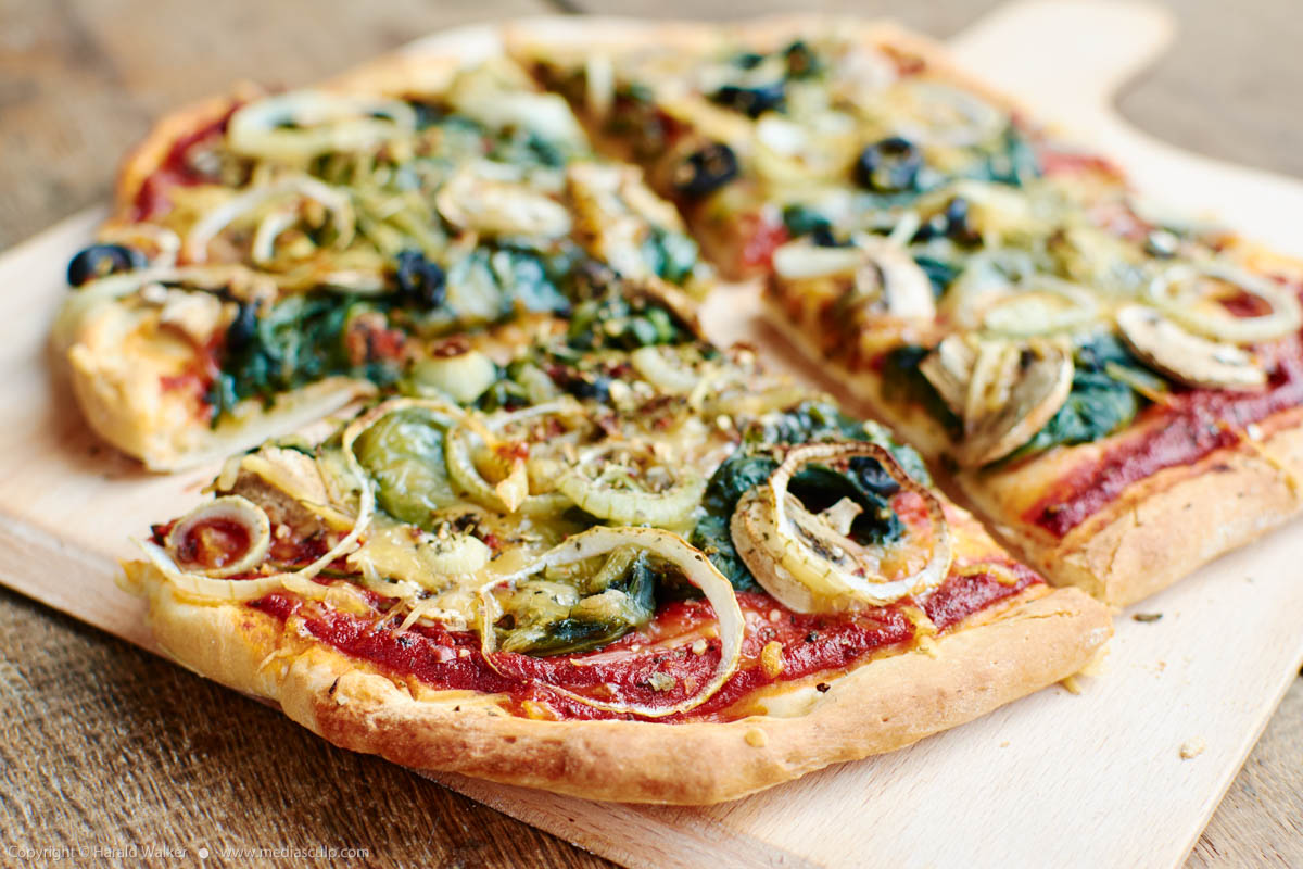 Stock photo of Spinach mushroom Pizza (vegan)