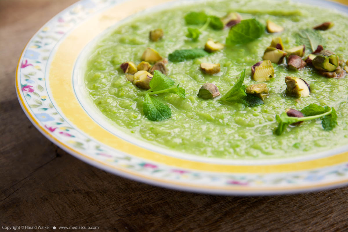 Stock photo of Minty pea and parsnip soup