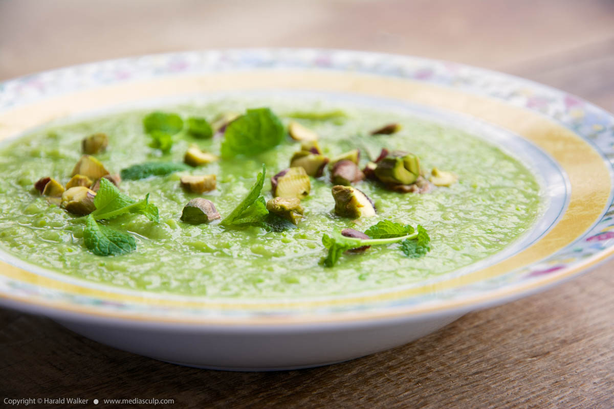 Stock photo of Minty pea and parsnip soup