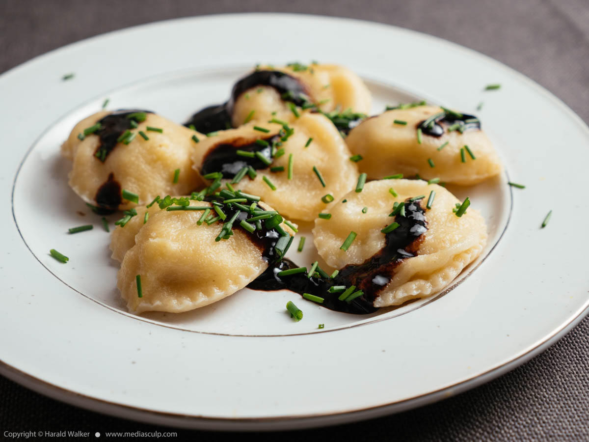 Stock photo of Parsnip filled Ravioli with Reduced Balsamic Sauce