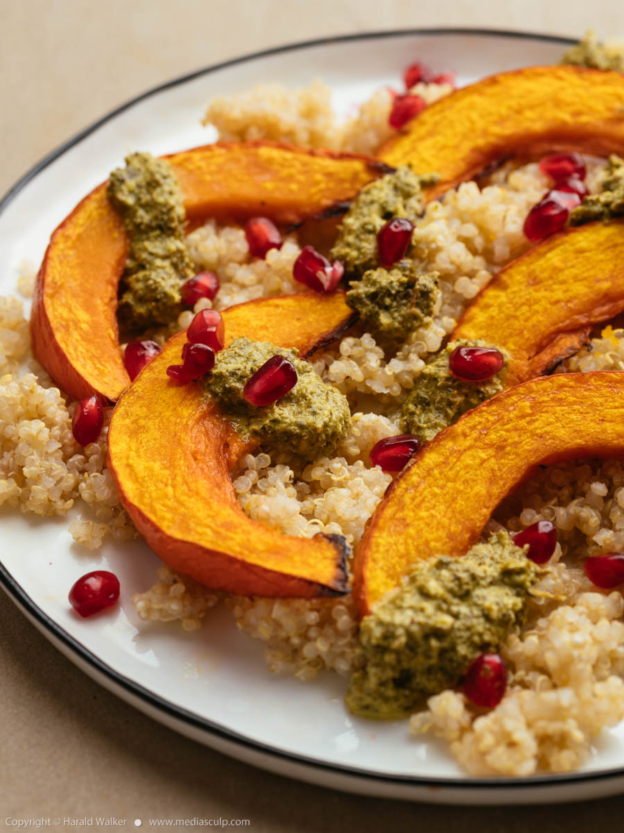 Stock photo of Roasted Winter Squash with Quinoa and Mint Pesto